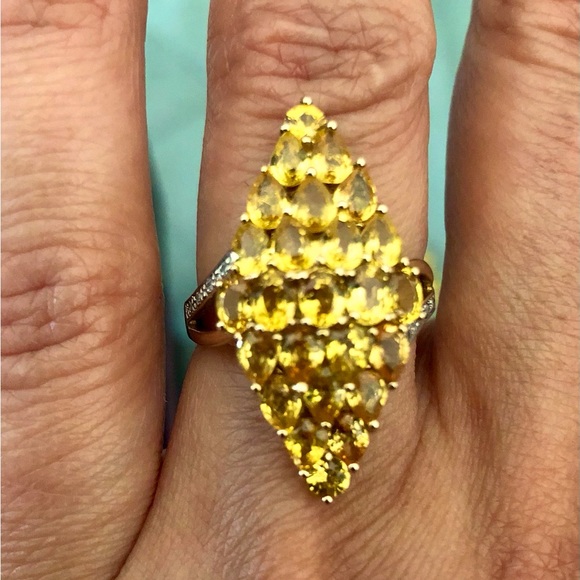 Yellow Sapphire & diamond 10K yellow gold ring. Yellow Sapphire diamond pendant. - Picture 2 of 6